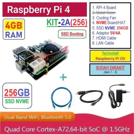 KIT-2A(256)  Raspberry Pi 4 (4GB RAM) KIT NVME SSD 256GB - Complete SET SIAP PAKAI